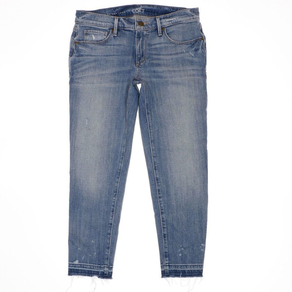 Loft Relaxed Skinny Crop Jeans Size 2 Womens Distress Splatter Stretch 30x24.5